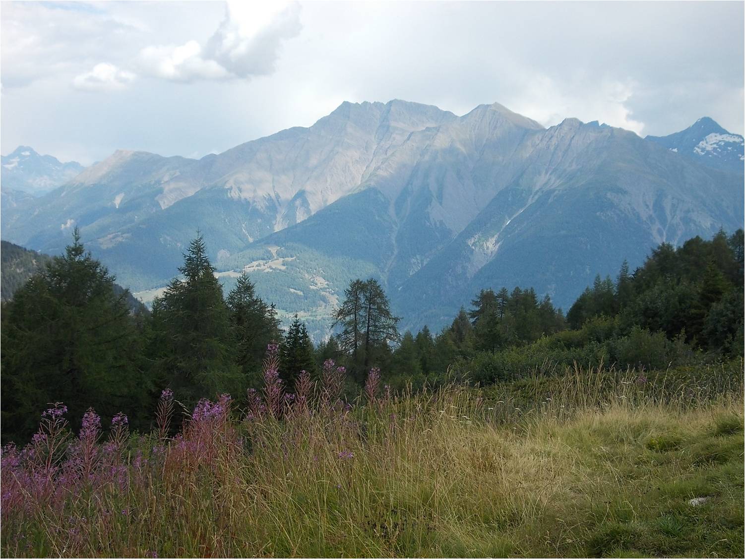 Výhled na Lapontinské Alpy, uprostřed je Bättlihorn (2992 m)